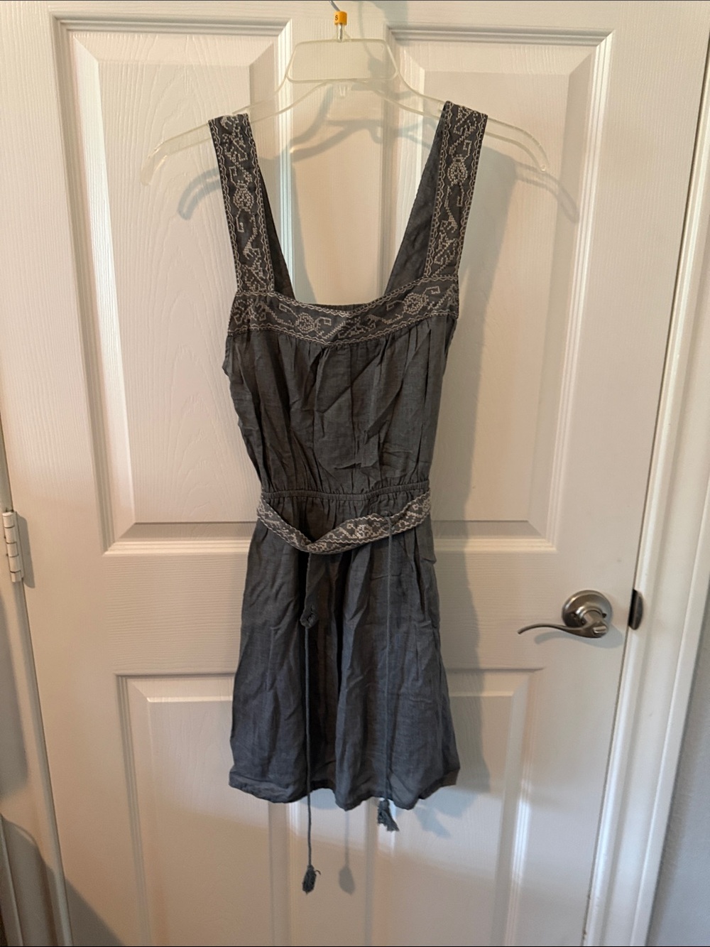 Blue Bird Gray Embroidered Tank Sundress